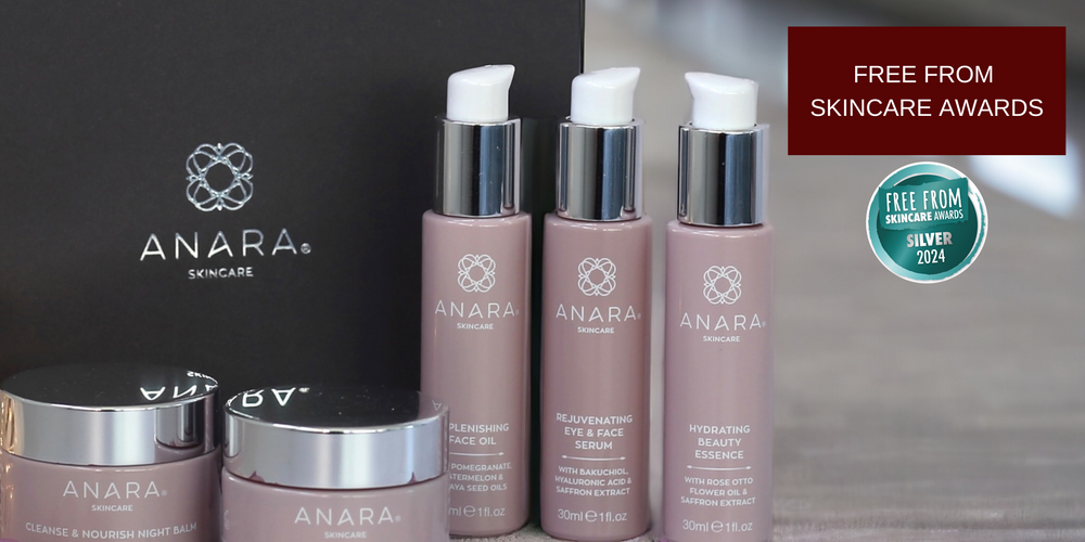 The Anara Range with magnetic gift box and the Free From Skincare Awards silver winner logo