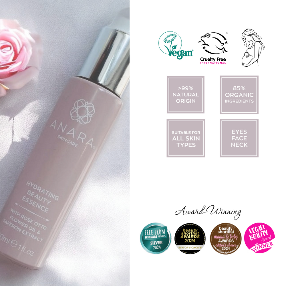 
                  
                    Anara Skincare Hydrating Beauty Essence with credentials and awards
                  
                