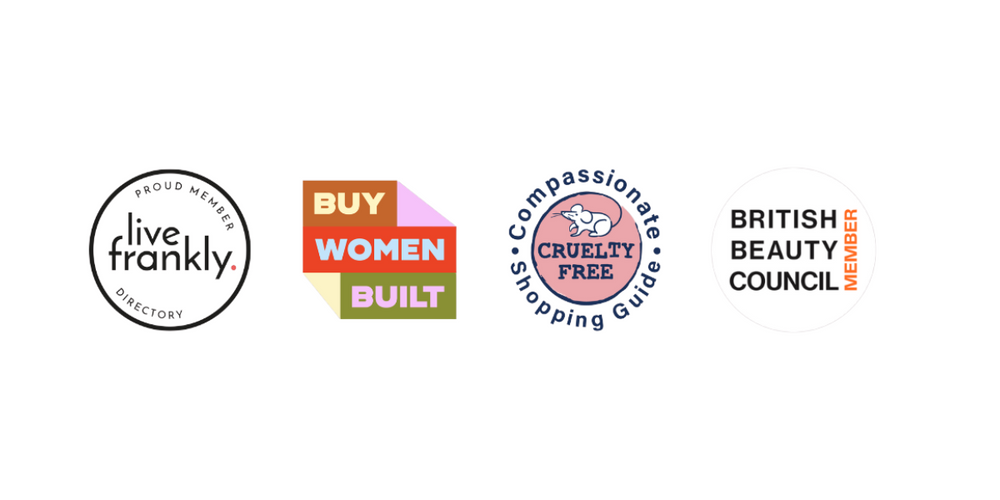 Live Frankly, Buy Women Built, Cruelty Free Compassionate Shopping Guide, British Beauty Council Member logos