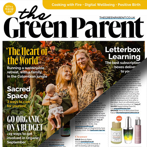 The Green Parent Magazine front cover showing the  Silver award-winning Anara Skincare Replenishing Face Oil